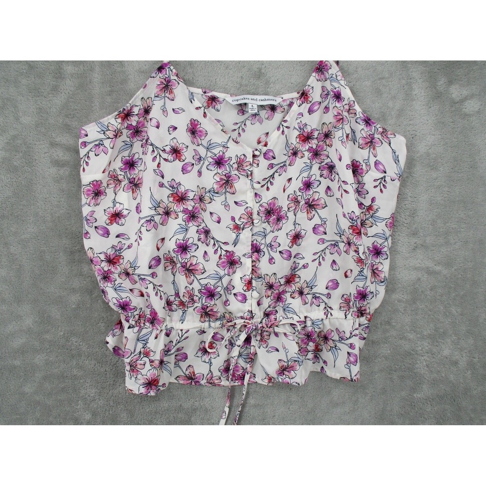 Cupcakes & Cashmere Blouse Womens Large Floral Tank 90s Y2K Fairy Satin Cottage